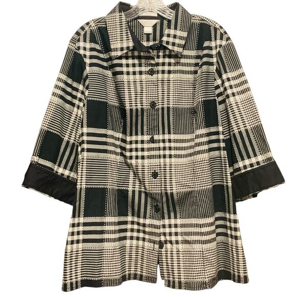 C.J. BANKS Shirt Button Down Short Sleeve 2x Plaid Black White CJ Stretch - Picture 1 of 8